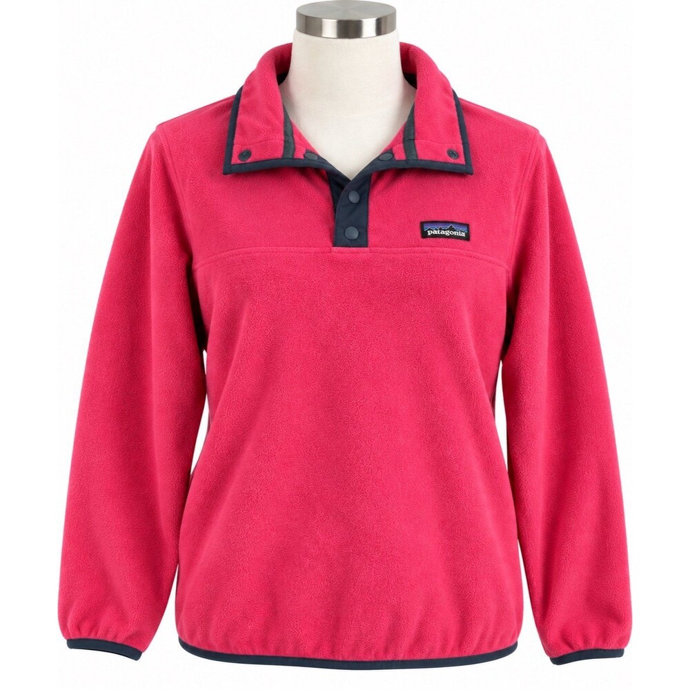Patagonia Pink Red Fleece Pullover Snap Neck Sweater XL